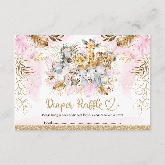 Blush Tropical Safari Baby Shower Diaper Raffle Enclosure Card (Front)