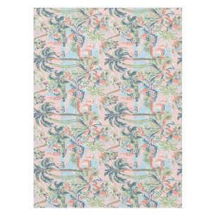 Blush Tropical Toile Tablecloth, Palm Scenes Tablecloth