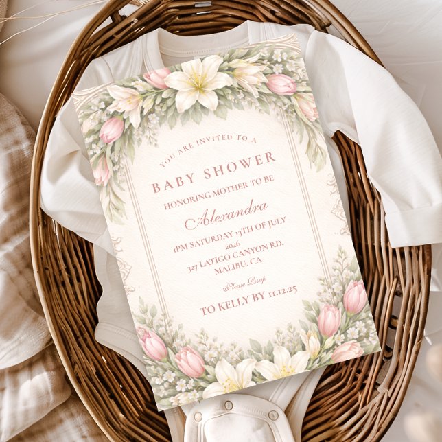 Blush Tulip And Lily Garden Baby Shower Invitation (Creator Uploaded)