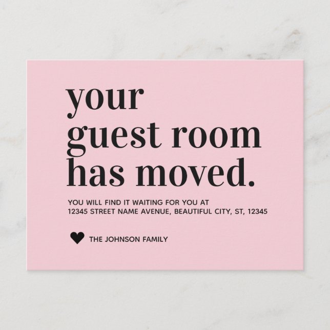 Blush Typography Guest Room Moving Announcement (Front)