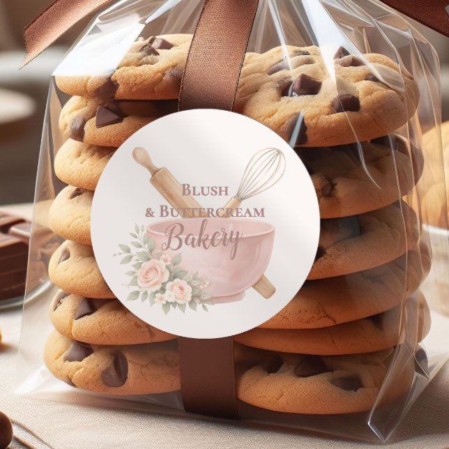 Blush Vintage Patisserie Bakery Business Classic Round Sticker (Creator Uploaded)
