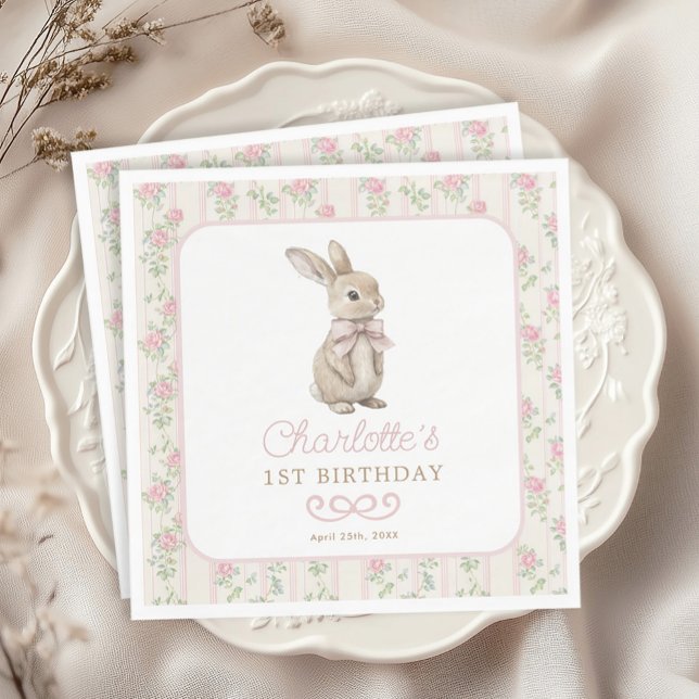 Blush Vintage Rabbit Bunny Birthday Welcome Napkin (Creator Uploaded)