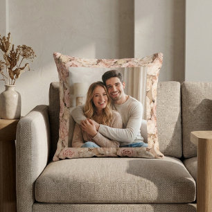 Blush Vintage Rose Frame Photo Throw Pillow