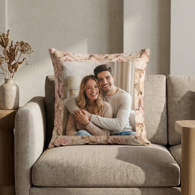 Blush Vintage Rose Frame Photo Throw Pillow (Creator Uploaded)