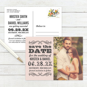 Blush Vintage Type Photo Save the Date Announcement Postcard