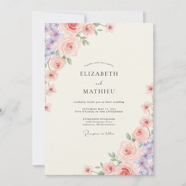 Blush Violet Peony Wedding Invitation (Front)