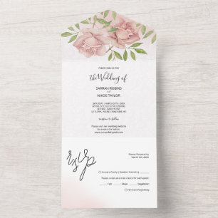 Blush Violet Roses Watercolor Hand-painted All In One Invitation