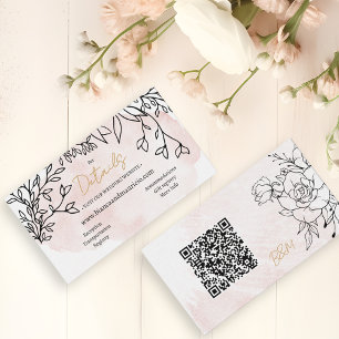 Blush Watercolor & Black Floral Modern QR Wedding Enclosure Card