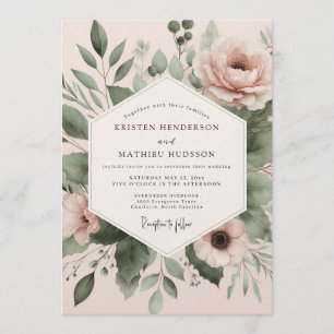 Blush Watercolor Botanical Wedding Invitation