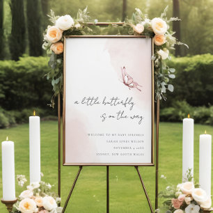 Blush Watercolor Butterfly Baby Shower Welcome Poster