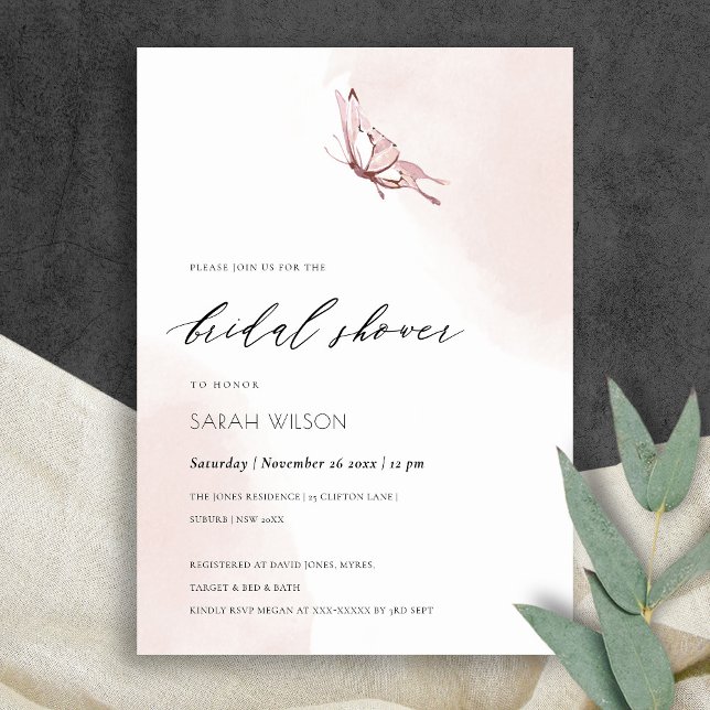 BLUSH WATERCOLOR BUTTERFLY BRIDAL SHOWER INVITE (Creator Uploaded)