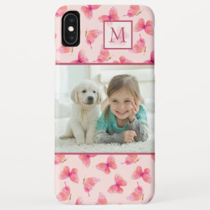 Blush Watercolor Butterfly Monogram Photo Case-Mate iPhone Case