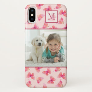 Blush Watercolor Butterfly Monogram Photo Case-Mate iPhone Case