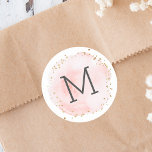 Blush Watercolor Circle Gold Dots Monogram Classic Round Sticker<br><div class="desc">This monogram sticker features a painted watercolor circle in blush pink with faux gold dots accents.  For more advanced customisation of this design,  please click the "Customise" button to change fonts,  sizes and colours. Matching items are also available.</div>