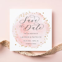 Blush Watercolor Circle Save The Date Square Card