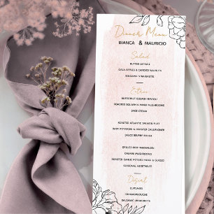 Blush Watercolor Elegance with Black Floral Accent Menu