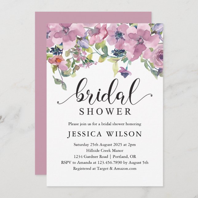 Blush Watercolor Flora and greenery bridal shower Invitation (Front/Back)