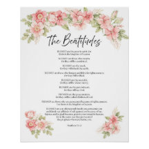 Blush Watercolor Floral Beatitudes Scripture