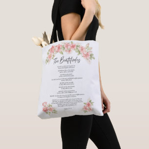 Blush Watercolor Floral Beatitudes Scripture Tote Bag