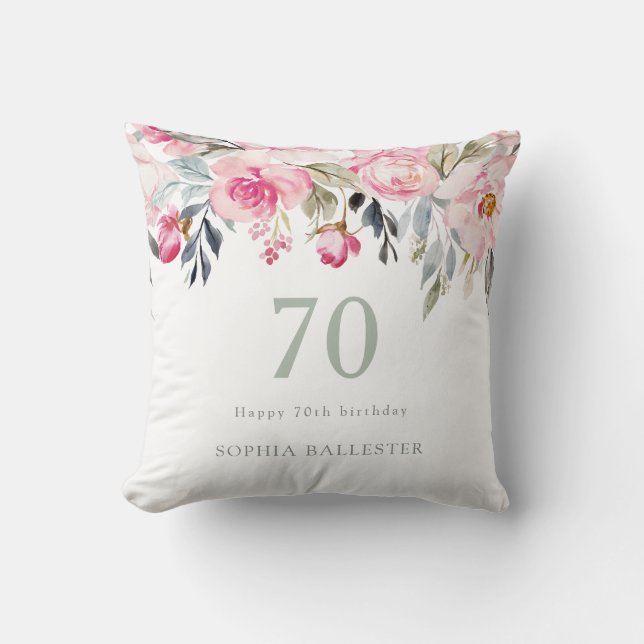 Blush watercolor Floral beautiful 70th birthday Cushion (Front)