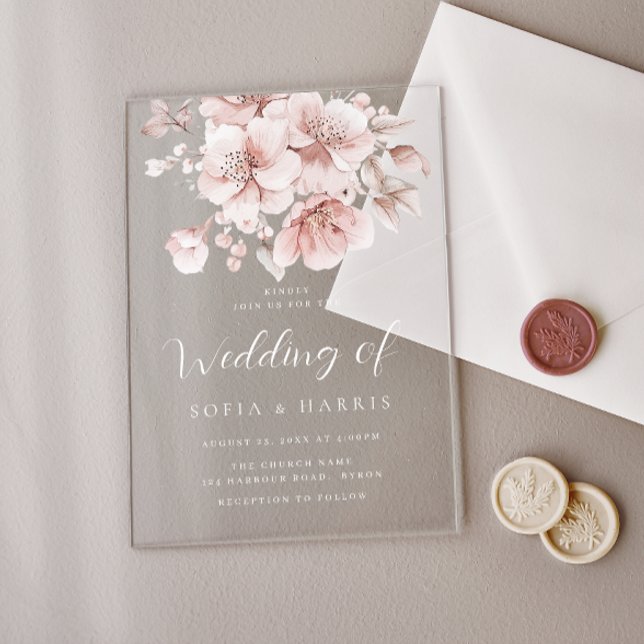 Blush Watercolor Floral Bloom Wedding Acrylic Invitations (Creator Uploaded)