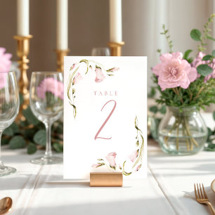 Blush Watercolor Floral Bridal Shower Flat Table Number