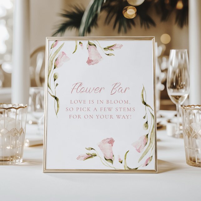 Blush Watercolor Floral Bridal Shower Flower Bar Poster (Creator Uploaded)