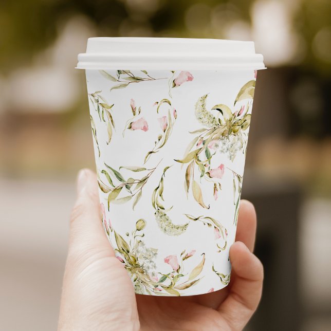 Blush Watercolor Floral Bridal Shower Paper Cups (Creator Uploaded)