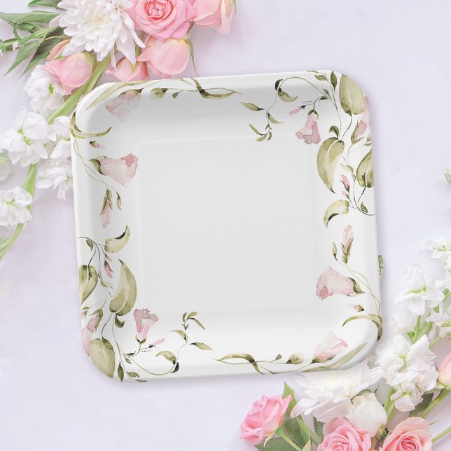 Blush Watercolor Floral Bridal Shower Paper Plate (Creator Uploaded)