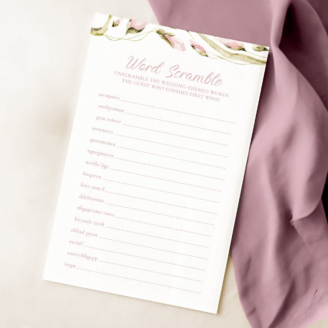 Blush Watercolor Floral Bridal Word Scramble Game (Creator Uploaded)