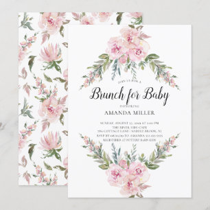 Blush Watercolor Floral Brunch for Baby Shower Invitation