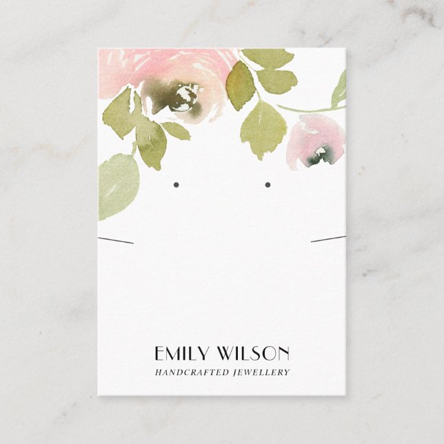 BLUSH WATERCOLOR FLORAL NECKLACE EARRING DISPLAY BUSINESS CARD (Front)