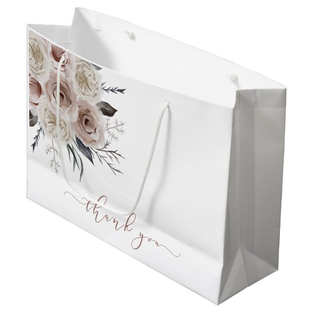 Blush Watercolor Floral Thank You Gift Bag (Front Angled)
