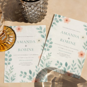 Blush Watercolor Floral Wedding Invitation