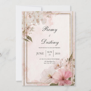 Blush Watercolor Floral Wedding  Invitation