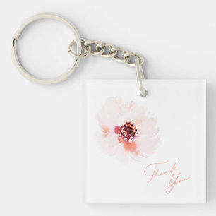 Blush Watercolor Floral Wedding Keychain