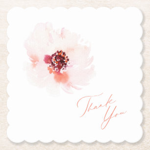 Blush Watercolor Floral Wedding Paper Coaster