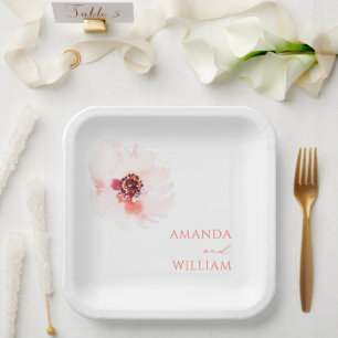 Blush Watercolor Floral Wedding Paper Plates