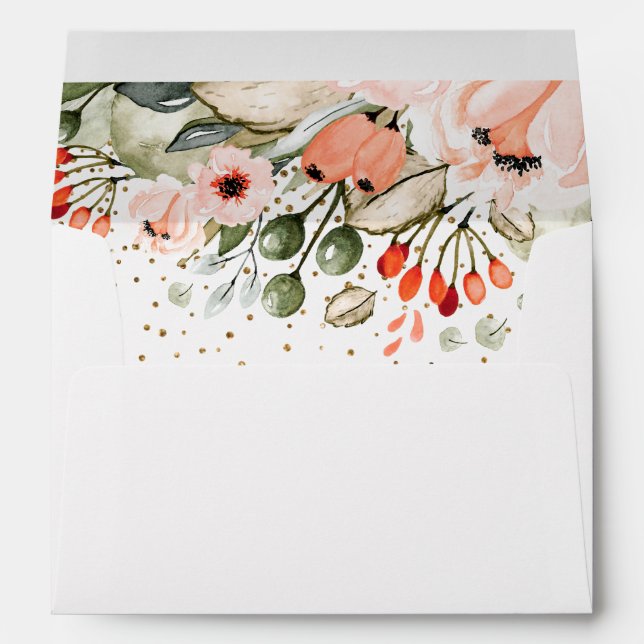 Blush Watercolor Florals and Faux Gold Confetti Envelope (Back (Bottom))