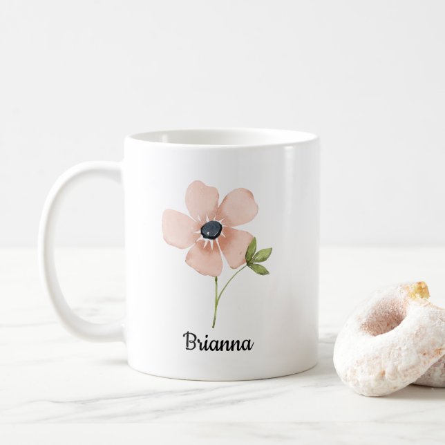 Blush Watercolor Flower Name Coffee Mug (With Donut)