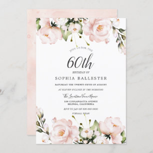 Blush Watercolor Flowers 60th Birthday Party Invitation