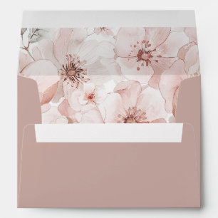 Blush Watercolor Flowers Dusty Pink Wedding Envelope