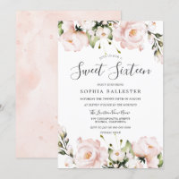 Blush Watercolor Flowers Sweet 16 Birthday Party