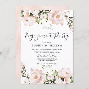 Blush Watercolor Flowers Wedding Engagement Party Invitation