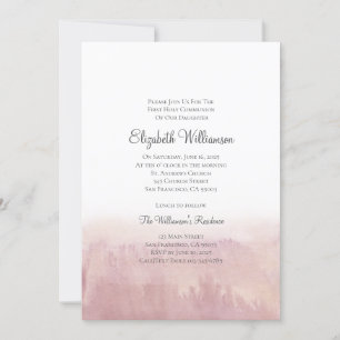 Blush Watercolor Holy Communion Invitation