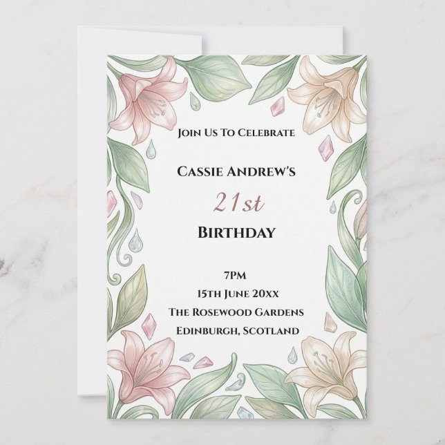 Blush Watercolor Milestone Birthday Invitation (Front)