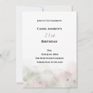 Blush Watercolor Milestone Birthday Invitation