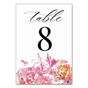 Blush Watercolor Modern Wedding Table Number
