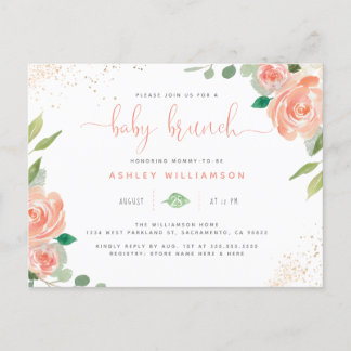Blush Watercolor Peonies & Eucalyptus Baby Brunch Invitation Postcard