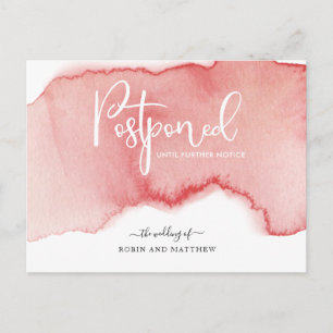 Blush Watercolor Postponement Wedding Announcement Postcard